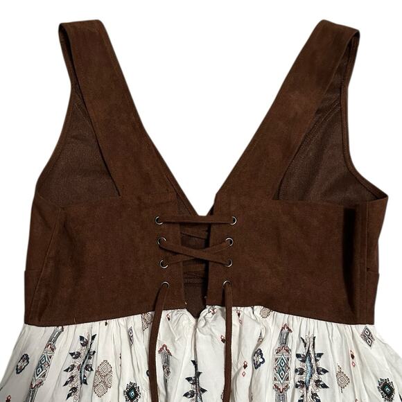 Shyanne Brown Suede Bodice Aztec Print Dress Women’s M Boho Western Cowgirl - Picture 3 of 8